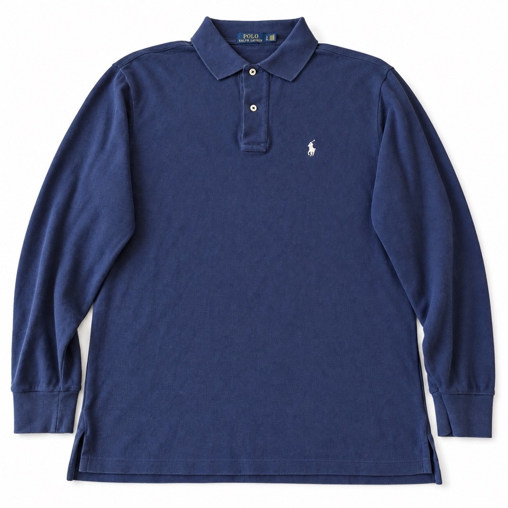 Polo Ralph Lauren Men's LT Large Tall Navy Long Sleeve Mesh Polo Shirt
